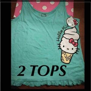2 New Hello Kitty Soft Tank Tops pj mint hello Kitty top bundle hello Kitty tee